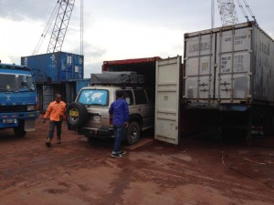 Cars being loaded into containers at Batam 3